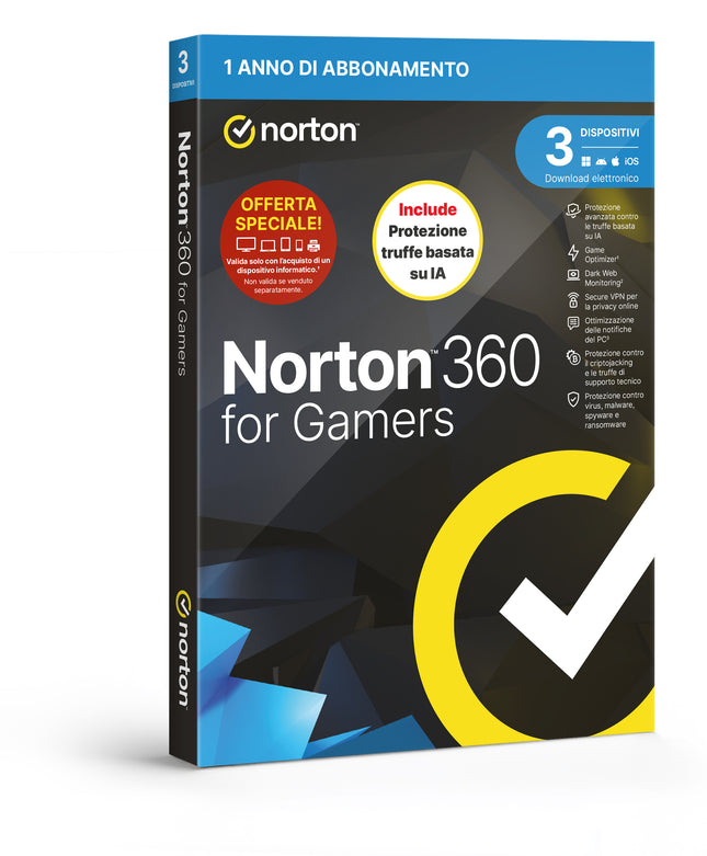 NORTON 360 FOR GAMERS 2026-ANTITRUFFA- ATTACH - 3 DISPOSITIVI 12 MESI 50GB - IT BOX