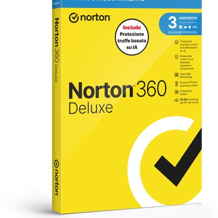 NORTON 360 DELUXE 2026 -ANTITRUFFA- 3 DISPOSITIVI 12 MESI 25GB - IT BOX