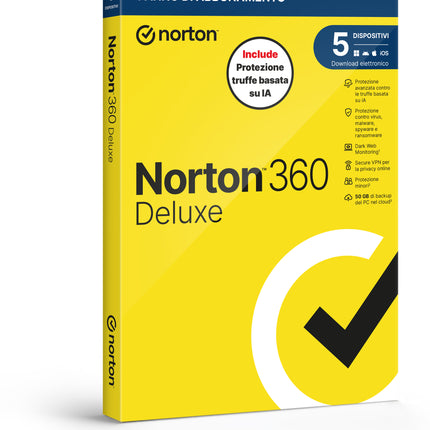 NORTON 360 DELUXE 2026 -ANTITRUFFA- 5 DISPOSITIVI 12 MESI 50GB - IT BOX