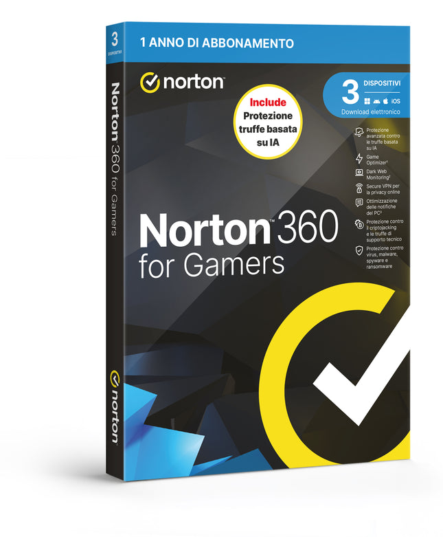 NORTON 360 FOR GAMERS 2026 -ANTITRUFFA- 3 DISPOSITIVI 12 MESI 50GB - IT BOX