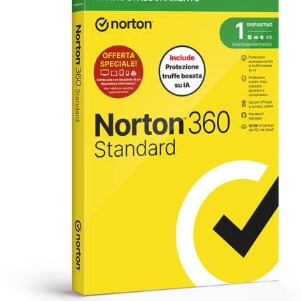 NORTON 360 STANDARD 2026 - ANTITRUFFA- ATTACH 1 DISPOSITIVO 12 MESI 10GB - IT BOX