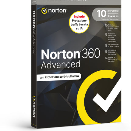 NORTON 360 ADVANCED 2026 - ANTITRUFFA- 10 DISPOSITIVI 12 MESI 200GB - IT BOX