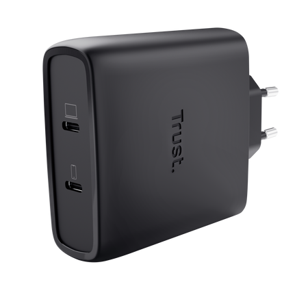 TRUST ALIMENTATORE/CARICABATTERIA 100W 2 PORTE USB-C GAN - PLASTICA RICICLATA 50 - MAXO - NERO