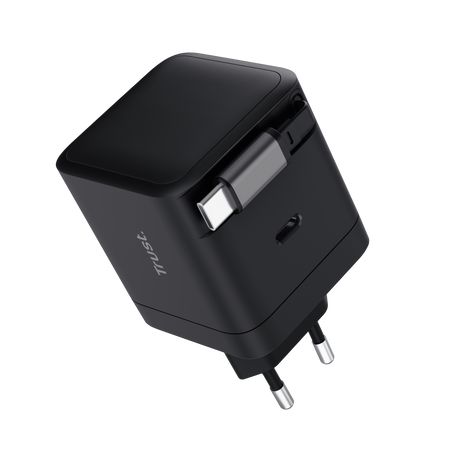 TRUST ALIMENTATORE/CARICABATTERIA 65W 1 PORTE USB-C + CAVO RETRATTILE USB-C - PLASTICA RICICLATA 50