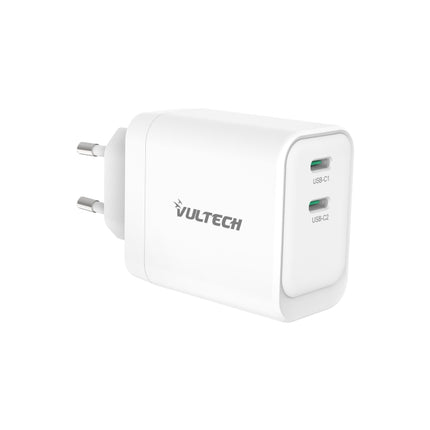 VULTECH CARICATORE ADATTATORE UNIVERSALE, 2 X TYPE-C, PD45 GAN PPS 45W, BIANCO COMPATTO