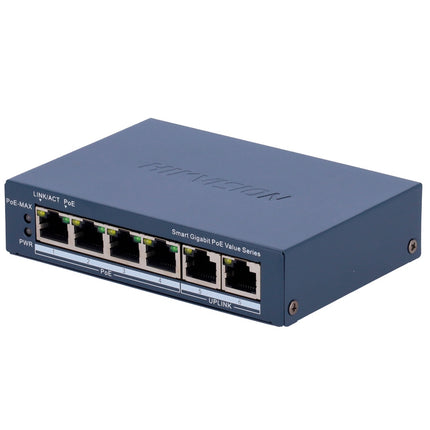 SWITCH HIKVISION SMART MANAGED POE GIGABIT L2, 4 GIGABIT RJ45 POE PORTS, 1 GIGABIT RJ45 PORT, 1 GIGA