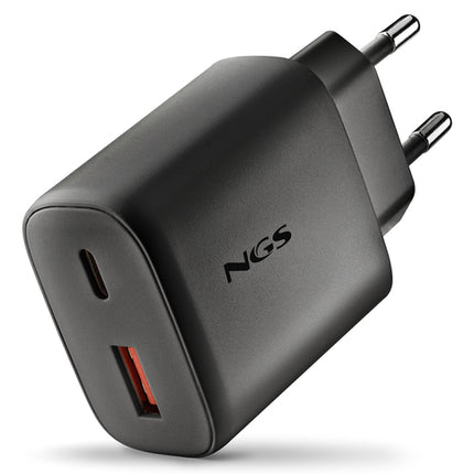 NGS ERA 45W BLACK: CARICATORE GaN DA PARETE UNIVERSALE DA 45W con 2 porte: USB-C + USB-A