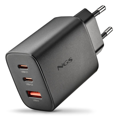 NGS ERA 65W: CARICATORE GaN DA PARETE UNIVERSALE DA 65W CON 3 porte: 2x USB-C + USB-A