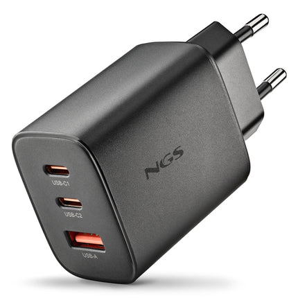 NGS ERA 65W: CARICATORE GaN DA PARETE UNIVERSALE DA 65W CON 3 porte: 2x USB-C + USB-A