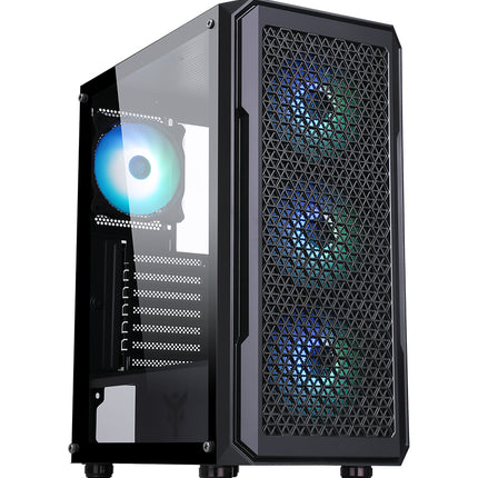 ITEK CASE SIX TRIANGLE - GAMING  MIDDLE TOWER, 4X12CM ARGB FAN,  USB3, SIDE PANEL TEMP GLASS