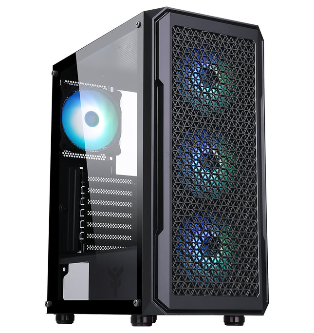 ITEK CASE SIX TRIANGLE - GAMING  MIDDLE TOWER, 4X12CM ARGB FAN,  USB3, SIDE PANEL TEMP GLASS