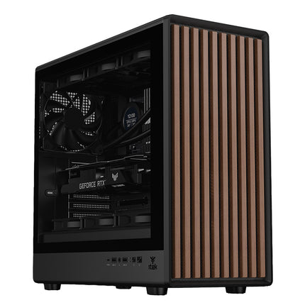 CASE WOODY W2B GAMING  TOWER  ATX 4x14CM BLACK fAN 2xUSB3 TYPE-C WOOD FRONT DARKER TEMP GLASS SIDE