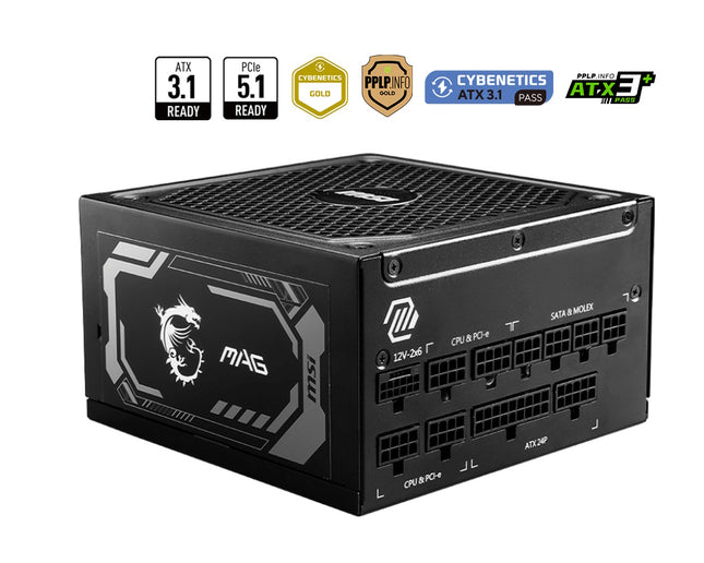 MSI ALIMENTATORE MAG A1000GL PCIE5, EU, 1000W, FULLY-MODULAR, 80 PLUS