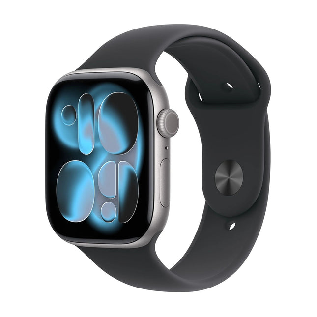 APPLE WATCH SERIES 11GPS46MMSPACE GREY ALUMINIUM CASE WITH BLACK SPORT BAND, M/L