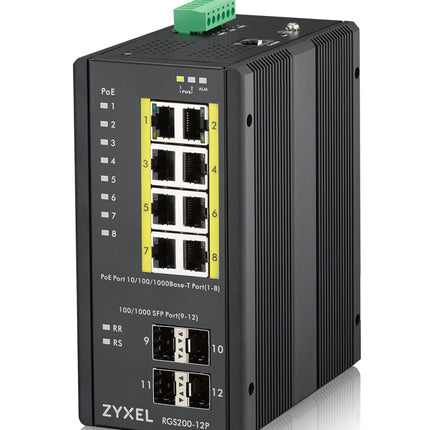 ZYXEL SWITCH INDUSTRIALE MANAGED, 12X GIGABIT POE 240W, DIN RAIL, ALIM. 12-58V DC