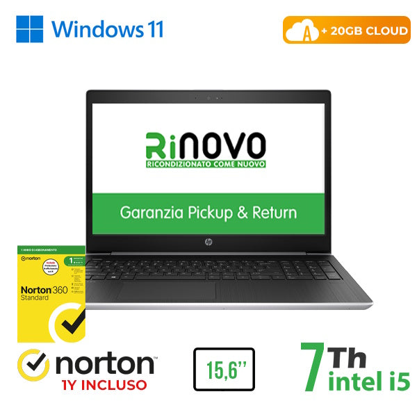 RINOVO NB HP 450 G5 i5-7X00U DDR4 8GB SSD 512GB 15.6" No Dvd W11P Grade A 1Y Warranty 3 Mesi batteri