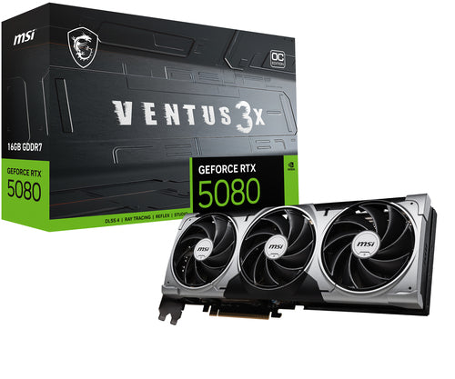 MSI VGA GEFORCE RTX 5080, RTX 5080 16G VENTUS 3X OC, 16GB GDDR7, HDMI/DP3, ATX, TRIPLE FAN, OC