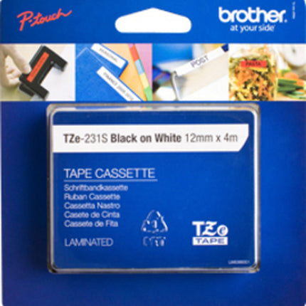 BROTHER NASTRO LAMINATO H12MM NERO SU BIANCO 4 M LUNGHEZZA