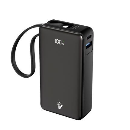 VULTECH POWERBANK CON SCHERMO LCD 10000 MAH USB E TYPE C QUICKCHARGE 35W PPS NERO, CAVO INTEGRATO